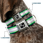 Dog Bone Black/Silver Seatbelt Buckle Collar - Stripes Navy/Neon Green/Silver/White