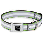 Dog Bone Black/Silver Seatbelt Buckle Collar - Stripes Navy/Neon Green/Silver/White