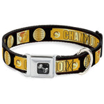 Dog Bone Seatbelt Buckle Collar - CHAMPION Belt/Icons Black/Golds
