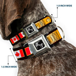 Dog Bone Seatbelt Buckle Collar - CHAMPION Belt/Flags/Stars Black/Golds