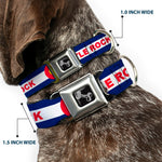Dog Bone Black/Silver Seatbelt Buckle Collar - Colorado CASTLE ROCK Flag Blue/White/Red/Yellows
