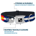 Dog Bone Black/Silver Seatbelt Buckle Collar - Colorado MANITOU SPRINGS Flag Blue/White/Red/Yellow