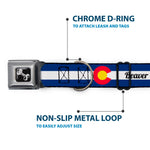 Dog Bone Black/Silver Seatbelt Buckle Collar - Colorado BEAVER CREEK Flag Blue/White/Red/Yellow