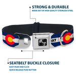 Dog Bone Black/Silver Seatbelt Buckle Collar - Colorado STEAMBOAT Flag Blue/White/Red/Yellow