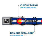Dog Bone Black/Silver Seatbelt Buckle Collar - Colorado STEAMBOAT Flag Blue/White/Red/Yellow