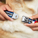 Dog Bone Black/Silver Seatbelt Buckle Collar - Colorado STEAMBOAT Flag Blue/White/Red/Yellow