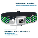 Dog Bone Black/Silver Seatbelt Buckle Collar - Chevron Stripe White/Neon Green/Navy