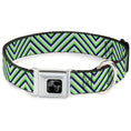 Load image into Gallery viewer, Dog Bone Black/Silver Seatbelt Buckle Collar - Chevron Stripe White/Neon Green/Navy