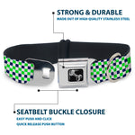 Dog Bone Black/Silver Seatbelt Buckle Collar - Checker Blocks White/Navy/Neon Green