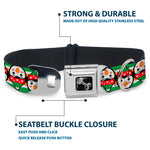 Dog Bone Black/Silver Seatbelt Buckle Collar - Christmas Penguin Flip/Stripe Green/White/Orange/Black