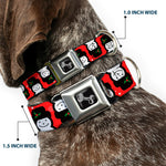 Dog Bone Black/Silver Seatbelt Buckle Collar - Christmas Snowman Flip Red/White