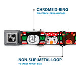 Dog Bone Black/Silver Seatbelt Buckle Collar - Christmas Penguin/Reindeer/Snowman Stripe Red/White/Black/Green