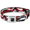 Load image into Gallery viewer, Dog Bone Black/Silver Seatbelt Buckle Collar - Camo Red/Black/Gray/White
