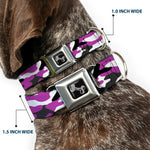 Dog Bone Black/Silver Seatbelt Buckle Collar - Camo Purple/Black/Gray/White