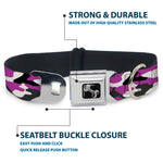 Dog Bone Black/Silver Seatbelt Buckle Collar - Camo Purple/Black/Gray/White
