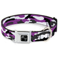 Load image into Gallery viewer, Dog Bone Black/Silver Seatbelt Buckle Collar - Camo Purple/Black/Gray/White
