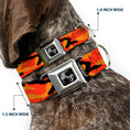 Load image into Gallery viewer, Dog Bone Black/Silver Seatbelt Buckle Collar - Camo Oranges/Black