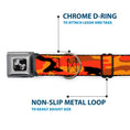 Load image into Gallery viewer, Dog Bone Black/Silver Seatbelt Buckle Collar - Camo Oranges/Black