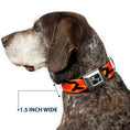 Load image into Gallery viewer, Dog Bone Black/Silver Seatbelt Buckle Collar - Camo Oranges/Black