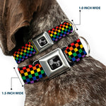 Dog Bone Black/Silver Seatbelt Buckle Collar - Checker Black/Rainbow Multi Color