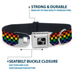 Dog Bone Black/Silver Seatbelt Buckle Collar - Checker Black/Rainbow Multi Color