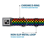 Dog Bone Black/Silver Seatbelt Buckle Collar - Checker Black/Rainbow Multi Color