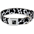 Load image into Gallery viewer, Dog Bone Black/Silver Seatbelt Buckle Collar - Cow Pattern Print White/Black