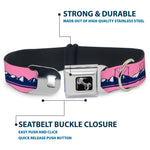 Dog Bone Black/Silver Seatbelt Buckle Collar - Colorado Flag Icon Mountain Skyline Pink/Blue/White