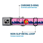 Dog Bone Black/Silver Seatbelt Buckle Collar - Colorado Flag Icon Mountain Skyline Pink/Blue/White