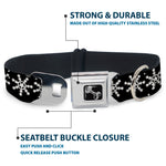 Dog Bone Black/Silver Seatbelt Buckle Collar - Starry Snowflakes Black/White/Gray