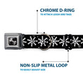 Load image into Gallery viewer, Dog Bone Black/Silver Seatbelt Buckle Collar - Starry Snowflakes Black/White/Gray