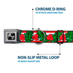 Dog Bone Black/Silver Seatbelt Buckle Collar - Snowy Holly Stripe Reds/White/Greens