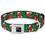 Dog Bone Black/Silver Seatbelt Buckle Collar - Snowy Holly Stripe Reds/White/Greens