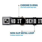 Dog Bone Black/Silver Seatbelt Buckle Collar - SEND IT Black/White