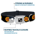 Load image into Gallery viewer, Dog Bone Black/Silver Seatbelt Buckle Collar - Sunflower Face Repeat Black