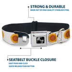 Dog Bone Black/Silver Seatbelt Buckle Collar - Sunflower Face Repeat White