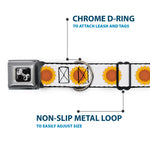 Dog Bone Black/Silver Seatbelt Buckle Collar - Sunflower Face Repeat White