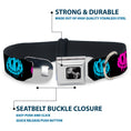 Load image into Gallery viewer, Dog Bone Black/Silver Seatbelt Buckle Collar - Smiley Face Melted Repeat Black/Multi Neon