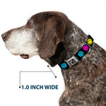 Dog Bone Black/Silver Seatbelt Buckle Collar - Smiley Face Melted Repeat Black/Multi Neon