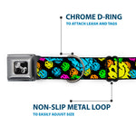 Dog Bone Black/Silver Seatbelt Buckle Collar - Smiley Faces Melted Stacked Black/Multi Neon