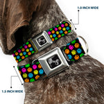 Dog Bone Black/Silver Seatbelt Buckle Collar - Smiley Faces Melted Mini Repeat Black/Multi Neon