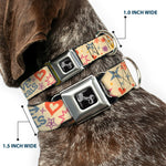 Dog Bone Black/Silver Seatbelt Buckle Collar - Summer Harmony Collage Beige/Multi Color