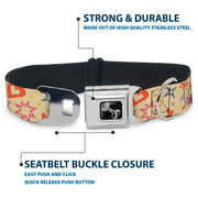 Dog Bone Black/Silver Seatbelt Buckle Collar - Summer Harmony Collage Beige/Multi Color