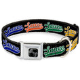 Load image into Gallery viewer, Dog Bone Black/Silver Seatbelt Buckle Collar - SAUCE Baseball Script Black/Multi Color