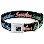 Dog Bone Black/Silver Seatbelt Buckle Collar - SNATCHED Script Black/Multi Color