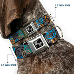 Dog Bone Black/Silver Seatbelt Buckle Collar - Smiley Face Crossbones Stacked Gray/Multi Color
