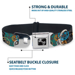 Dog Bone Black/Silver Seatbelt Buckle Collar - Smiley Face Crossbones Stacked Gray/Multi Color