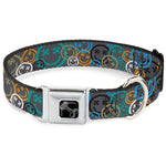 Dog Bone Black/Silver Seatbelt Buckle Collar - Smiley Face Crossbones Stacked Gray/Multi Color