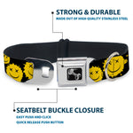 Dog Bone Black/Silver Seatbelt Buckle Collar - Smiley Face Splatter Scattered Black/Yellow
