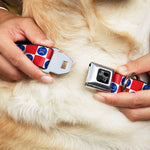 Dog Bone Black/Silver Seatbelt Buckle Collar - Smiley Sad Face Checker Red/White/Blue